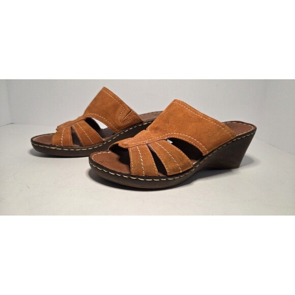 Mariella Leather & Suede Rust Wedge Kitten Heel Made In Italy 7 Summer - Picture 1 of 8